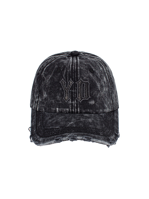 Black Leather Trim YD Washed Denim Cap, 2