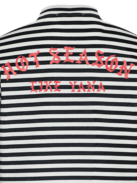 Black and white cotton striped top with red print, 4 Black and white cotton striped top with red print, 4