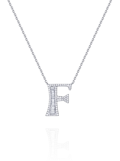 White gold and diamond necklace with a pendant in the shape of the letter F, 1