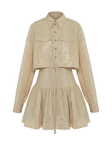 Golden Sequin Shirt & Mini Dress Set, 2