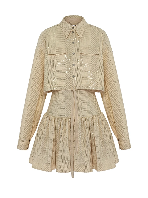 Golden Sequin Shirt & Mini Dress Set, 2 Golden Sequin Shirt & Mini Dress Set, 2