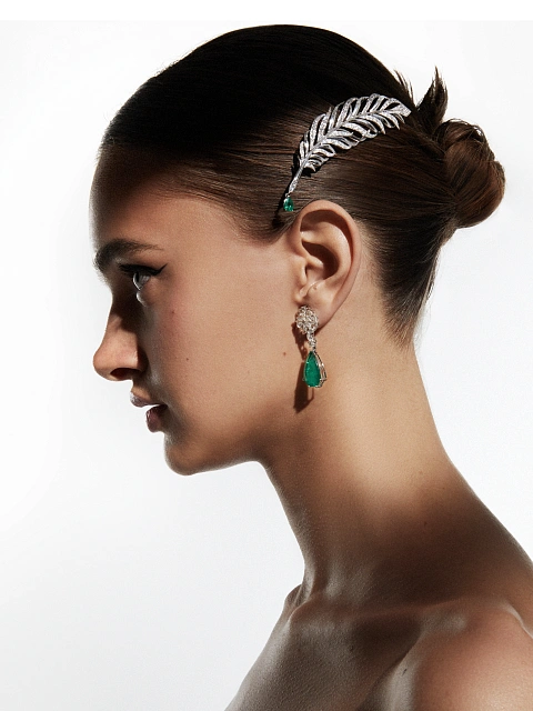 Pear Emerald & Pear Diamond & White Gold Earrings, 5