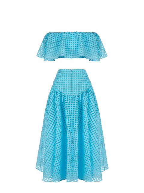 Blue Checked Chiffon Top & Midi Skirt, 2 Blue Checked Chiffon Top & Midi Skirt, 2
