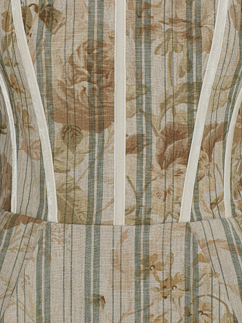 Beige linen mini dress with floral print, 3 Beige linen mini dress with floral print, 3