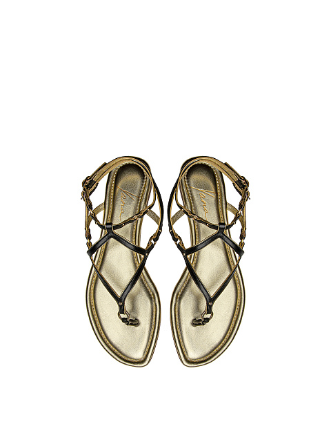 Black & Gold Leather Sandals, 4