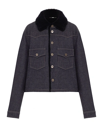 Navy Shearling Lined Denim Jacket, 1