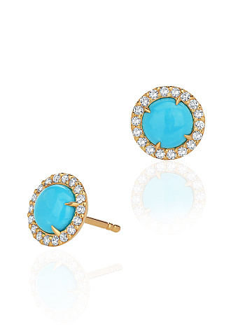 Turquoise & Round Diamond & Gold Earrings, 1