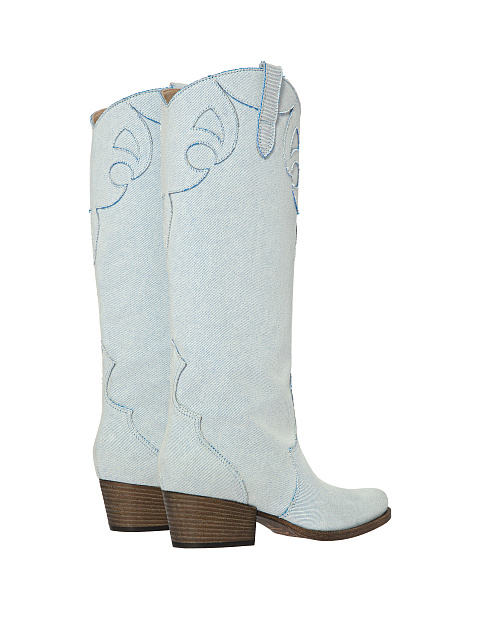 Light Blue Denim Cowboy Boots, 3
