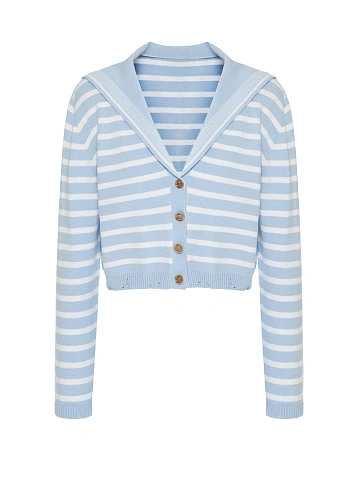 Cropped light blue cardigan with white stripes, 1