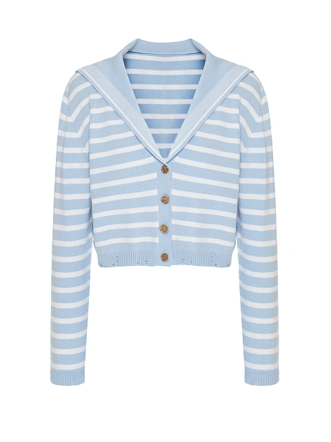 Cropped light blue cardigan with white stripes, 1 Cropped light blue cardigan with white stripes, 1