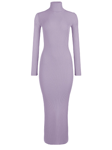 Lilac Rib Knit Turtleneck Maxi Dress, 1