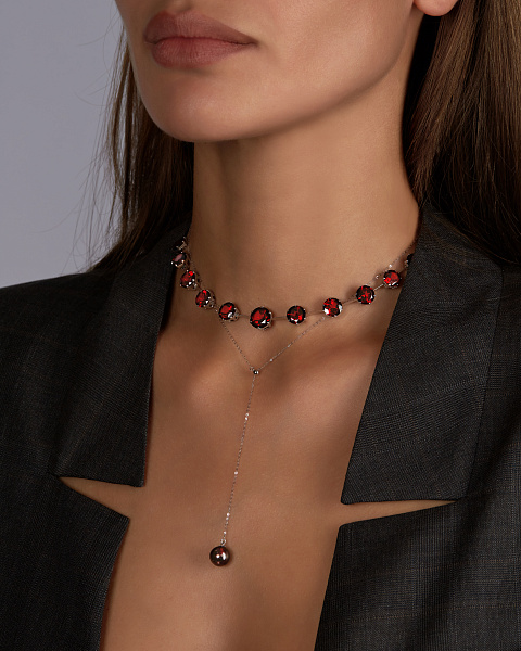 White Gold Garnet Diamond Necklace, 4