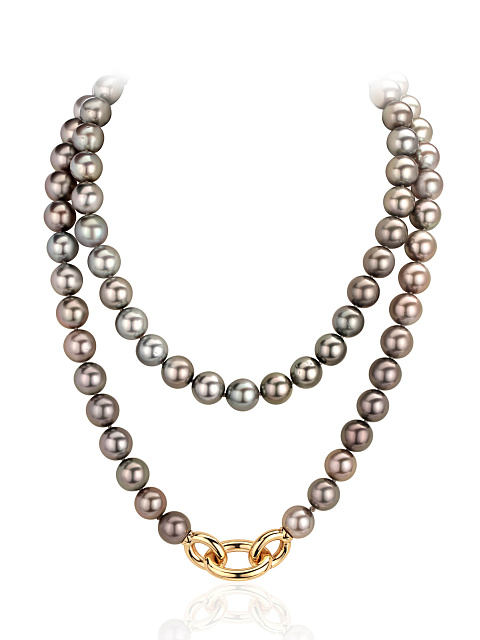 Yellow gold necklace with Tahitian Multicolor pearls, 1