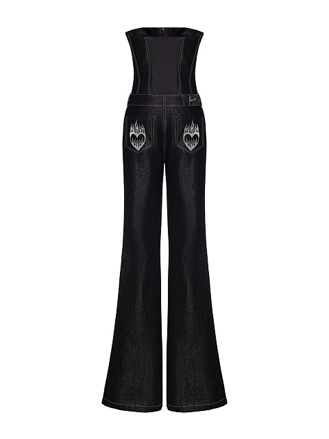 Black denim jumpsuit with coating, 2 Black denim jumpsuit with coating, 2