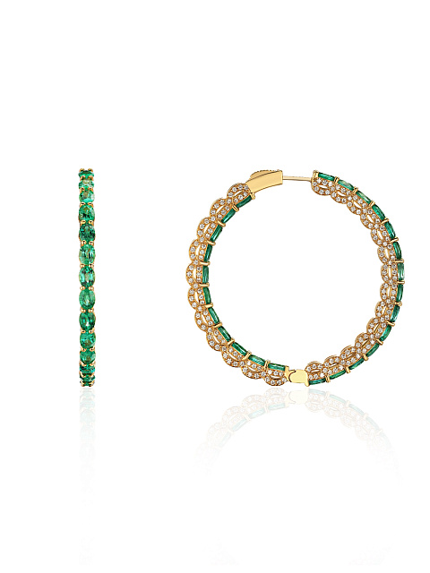 Yellow gold hoops with emeralds, 5