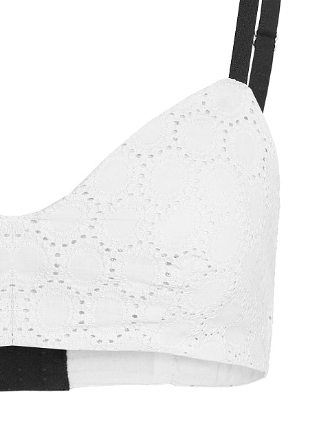 White Cotton Lace Set Of Bra & Cropped Shirt, 5 White Cotton Lace Set Of Bra & Cropped Shirt, 5