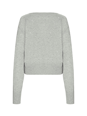 Grey Rhinestone Cashmere Pullover, 2