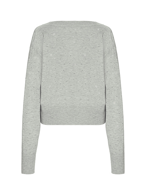 Grey Rhinestone Cashmere Pullover, 2