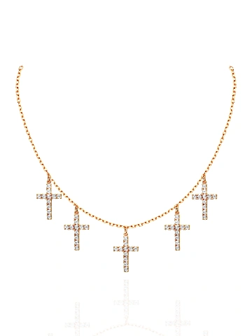 Rose Silver & Cubic Zirconia Cross Necklace, 1