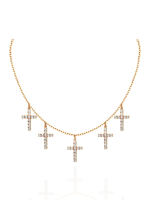 Rose Silver & Cubic Zirconia Cross Necklace, 1
