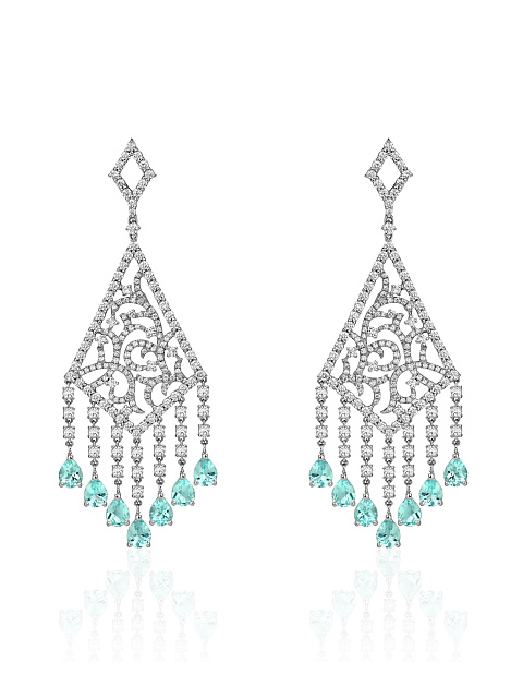 White Gold, Diamonds & Paraiba Tourmalines Chandelier Earrings, 1