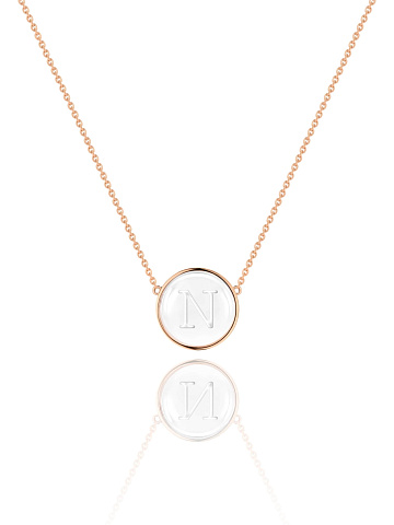Rose Gold & Rock Crystal Letter "N" Necklace, 1