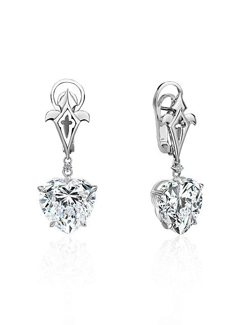 Heart Topaz, Round Topaz & White Gold Earrings, 1