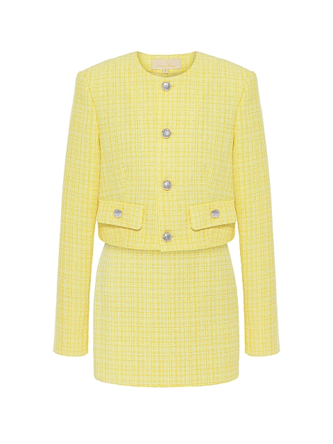 Yellow Tweed Mini Skirt Suit, 1 Yellow Tweed Mini Skirt Suit, 1