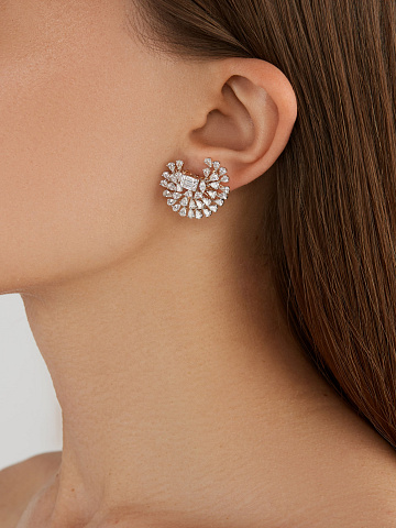 Round Diamond, Baguette Diamond, Pear Diamond & White Gold Earrings , 2