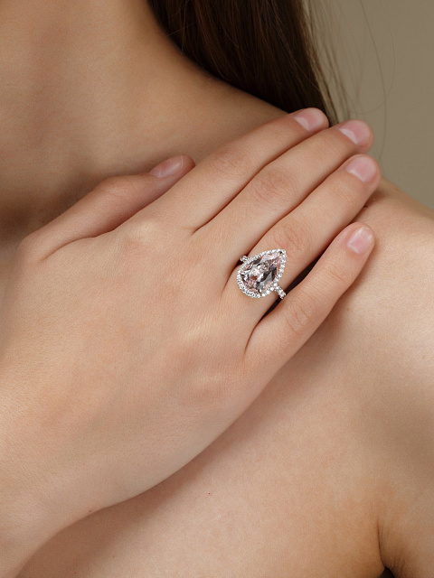 White Gold & Pearl Cut Morganite Ring, 2