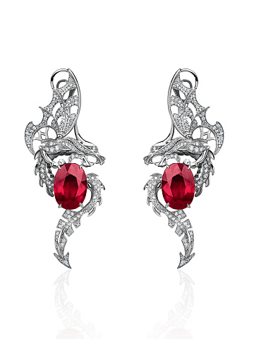 White Gold, Ruby & Diamonds Earrings, 1