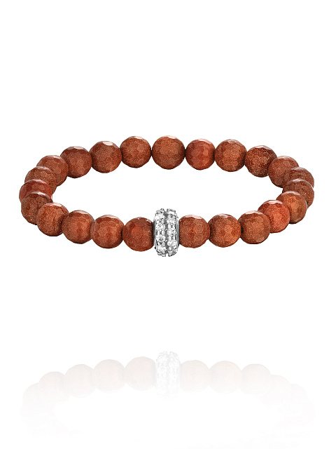 Silver bracelet with aventurine beads and round-cut cubic zirconia, 1