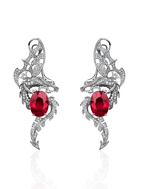 White Gold, Ruby & Diamonds Earrings, 1
