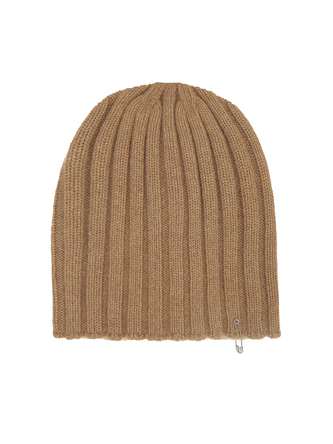Brown Cashmere Safety Pin Beanie, 1