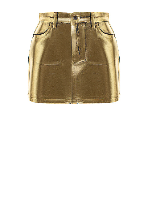 Golden Plated Denim Mini Skirt, 1