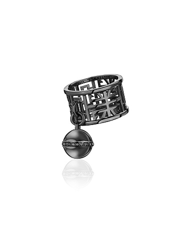 Ring in blackened gold with pendant and black diamonds, 1