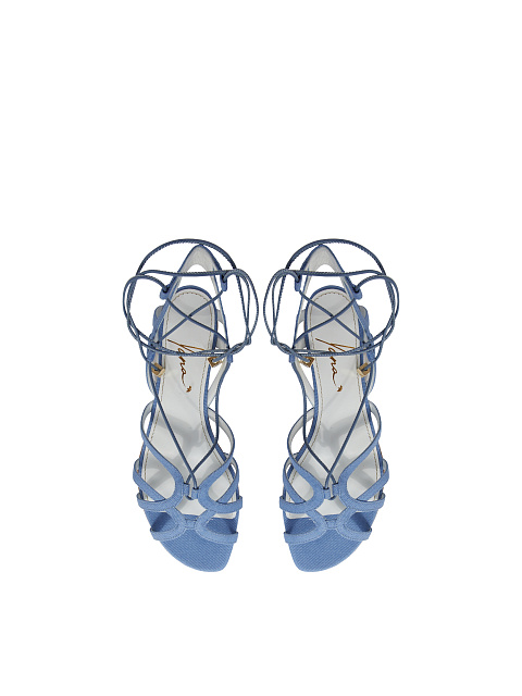 Light Blue Denim & Leather Lace Up Sandals, 4