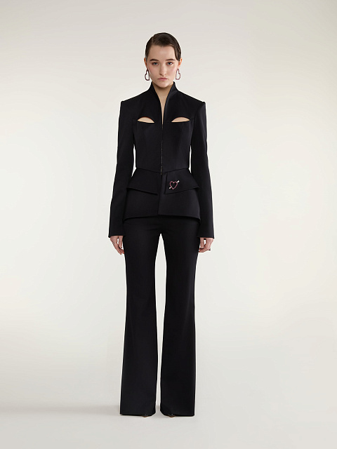 Black Two-piece Suit Of Jacket With Slits And Trousers, 3 Black Two-piece Suit Of Jacket With Slits And Trousers, 3