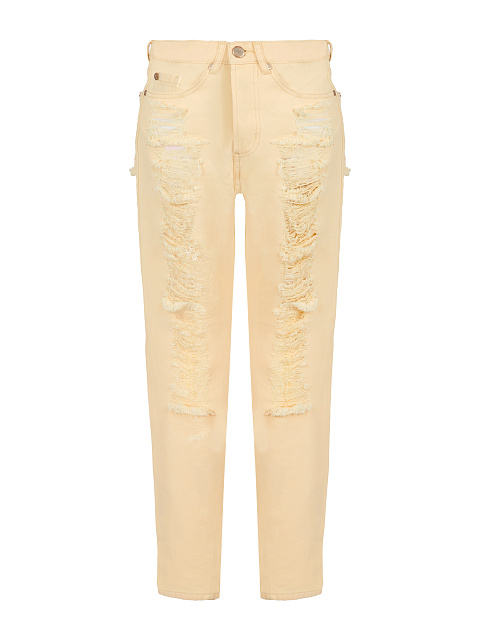Pale Peach Distressed Cotton Jeans, 1