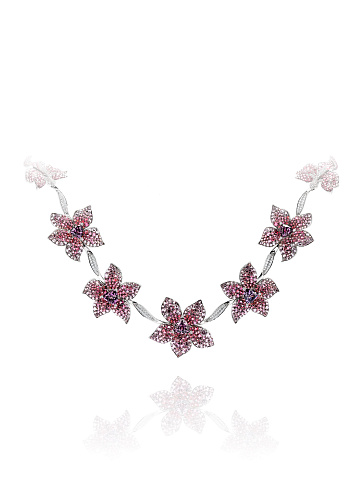 Spinel, Gray Round Diamond, Round Diamond & Palladium Necklace, 1