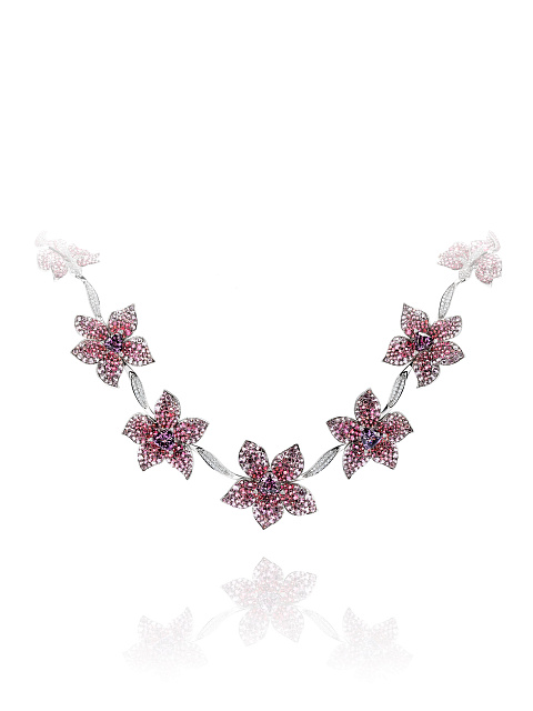 Spinel, Gray Round Diamond, Round Diamond & Palladium Necklace, 1