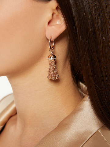 Small rose gold hoop earrings with tassels, 2