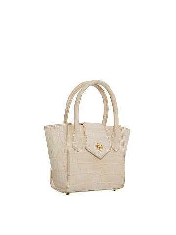 Beige Crocodile Leather Bag With Gilded Silver, 2