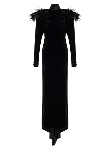 Black velvet dress with feathers, 1