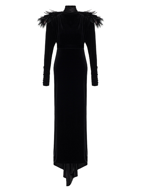 Black velvet dress with feathers, 1 Black velvet dress with feathers, 1