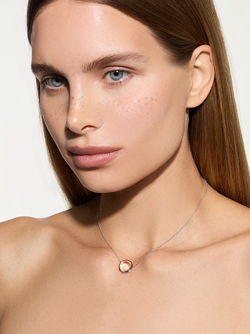 White gold necklace with letter B pendant with rock crystal, 2