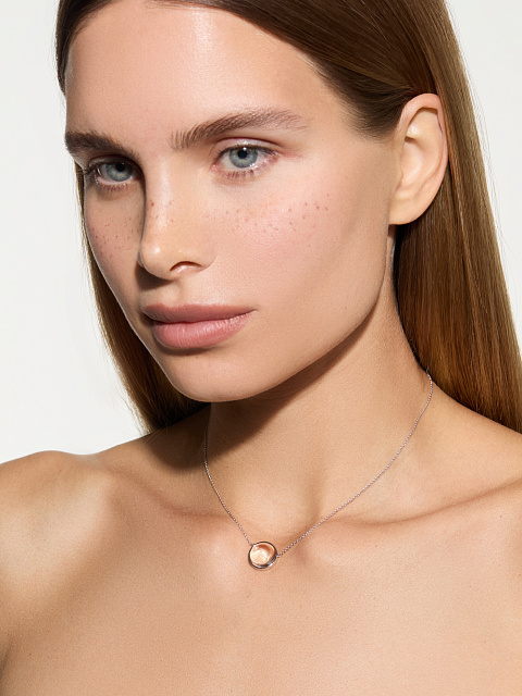 White gold necklace with letter B pendant with rock crystal, 2