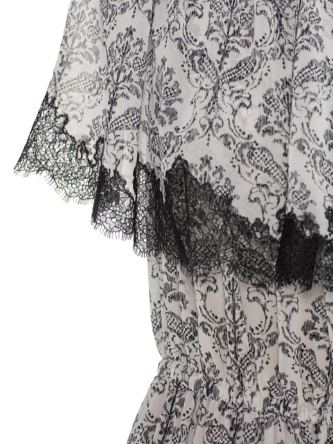 Gray & Black Printed Chiffon Dress With Lace, 3 Gray & Black Printed Chiffon Dress With Lace, 3
