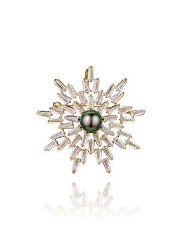 Natural Black Pearl & Gold Brooch, 1