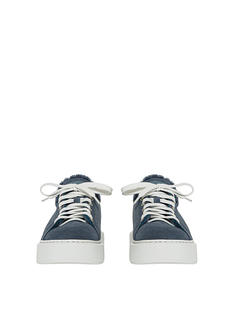 Blue velour sneakers with fur, 3
